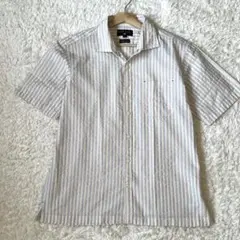 【極美品/ シアサッカーLL 】カフェソーホー　半袖シャツ 白×青×薄オレンジ