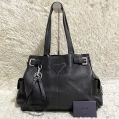 極美品✨PRADA トートバッグ レザー 三角プレート ギャランティカード付き黒