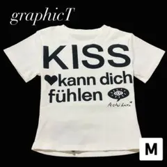 KISS ロゴ Tシャツ 半袖 モノトーン 韓国ファッション Y2K グランジM