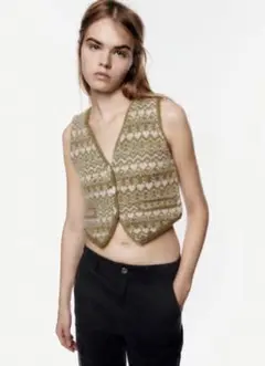 今期 ZARA ジャガードニットベスト