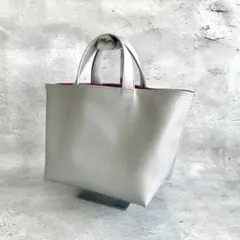 トートバッグ フェイクレザー シンプル シルバー ハンドメイド