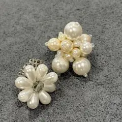 フラワーデザイン ビーズリング ハンドメイド ２個セット パールビーズリング