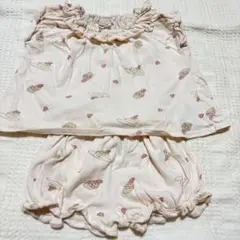 80サイズ　ベビーパジャマ　女の子　スイーツ　ナチュラル　パステル　ピンク