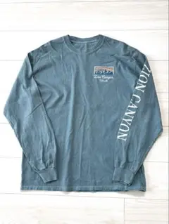 古着　長袖Tシャツ　グリーン　ロンT ロングスリーブ　緑　山