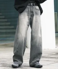 【WYM】 VINTAGE WASHED CURVED DENIM グレー XS