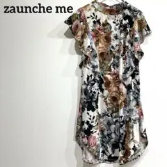zaunche me フラワープリント チュニック 袖なしトップス 花柄トップス
