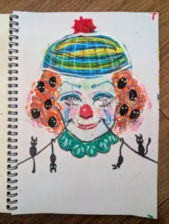 クレヨン画「喉から猫」