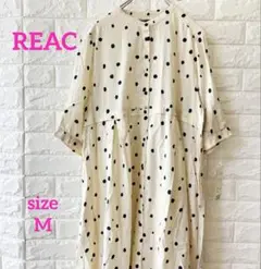【新品]REAC シャツワンピース 五分袖ロング 水玉 ドット 2way M