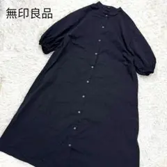 無印良品 シャツワンピース ロング丈 乾きやすいブロード オーバーサイズ 黒 M
