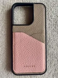 COGURE iPhone 15 Pro ケース 本革 グレージュ×ピンク