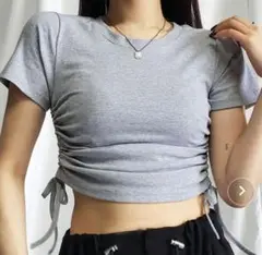 サイドシャーリング リボン ショート 半袖 Tシャツ me+em select