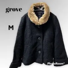 【grove】グローブ ファーコート M 2way ブラック ボアジャケット 黒