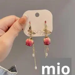 【No.001】薔薇ピアス　ゆれかわいい