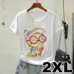 2XL イラスト 猫 半袖 Tシャツ ネコ ニャンコ アイス 可愛い 薄手