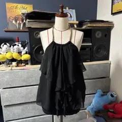 y2k グランジ 平成ギャル 海外ガール フリル付きブラックキャミソール