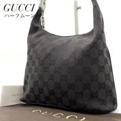 【鑑定済】GUCCI ハーフムーン GGキャンバス×レザー ショルダー