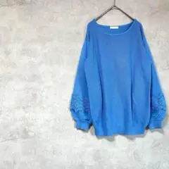 ドレスキップ　大きいサイズ　長袖ニット　花柄　レース　パフスリーブ　綿混　XL