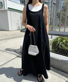 新品　andme リネン混アメスリフレアキャミワンピース ブラック Mサイズ