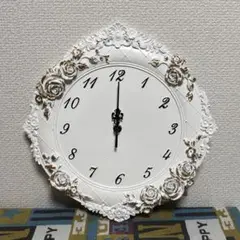 新品☆おしゃれ 掛け時計 フラワー 花柄 北欧 ヨーロピアン 白 ゴールド