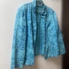鮮やかなブルー花柄リネンジャケット