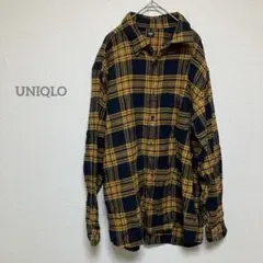 【ユニクロ】 チェック柄 長袖シャツ Lサイズ ネイビー/イエロー　b237