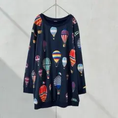 T200【タバサ】カットソー　長袖　ゆったり　総柄　風船イラスト　派手　ネイビー