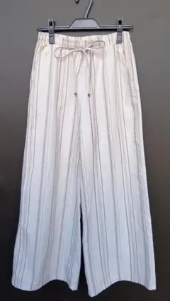 しまむら リネン混イージーワイドパンツ ドロストパンツ