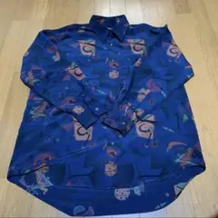 柄シャツ　ネイビー　ブルー系