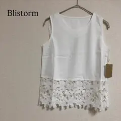 ブリストーム ノースリーブブラウス 花柄レース カットソー L 白 シースルー