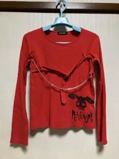PEACE NOWチェーンベルト付き長袖Tシャツ赤色鎖チムニーウサギパンクロック