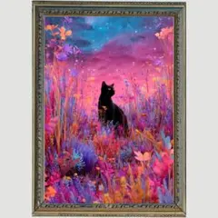 Ｐ1050 癒しの猫「星の導き　星の下の花園」
