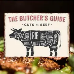 ブリキ看板 ブッチャーガイド　インテリア 牛ビーフ 焼肉ステーキ アメリカン雑貨