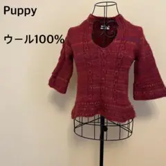 【Puppy】七分丈ニットトップス/ハイネック/ピンク/レッド/ウール100%