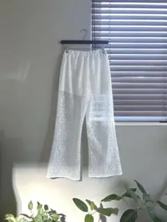 SELECT MOCA ホワイト レースフレアパンツ