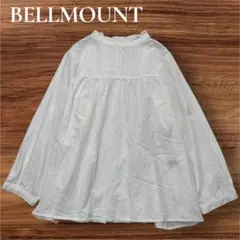 BELLMOUNT ☆刺繍入り長袖ブラウス フリルネック　バストギャザー　綿　M
