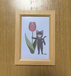 黒猫とチューリップ　イラスト　ポストカードサイズ