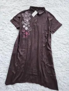 【新品】雅結　麻混　リネン　花柄　和柄　ワンピース