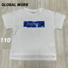 美品＊GLOBAL WORK＊スパンコールロゴ AWAKE ホワイト×ブルー/白