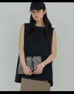 美脚パンツと同素材】【セットアップ対応】　ショルダータックノースリ