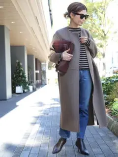 Deuxieme classe Victorian リバーロングノーカラーコート