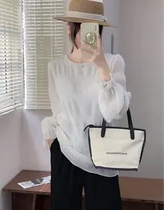 ブラウス レディース Sサイズ 長袖 シフォン 透け感 フレア 可愛い