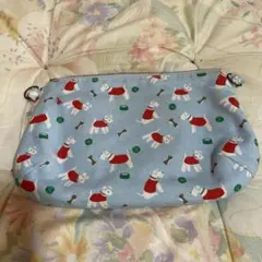 犬柄 中型ポーチ 青色