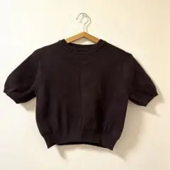GRL パフスリーブニットトップス ショート丈 コンパクト ブラウン M