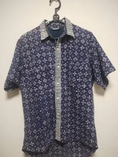 【USED/古着】半袖 柄シャツ ネイビー L
