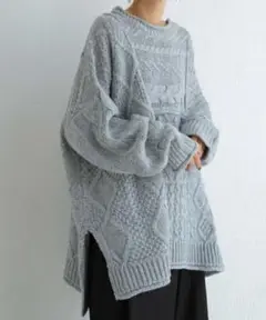 アンティカ ケーブルパッチワークニット