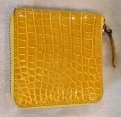 美品！本革クロコダイルミニ財布イエロー