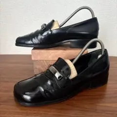 PRADA ロゴプレート 金具 レザー ローファー ブラック 23.5㎝相当