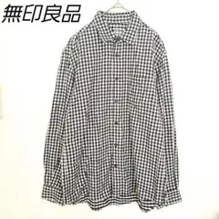 【無印良品】ネルシャツ/ギンガムチェック/白黒/羽織り/コットン/カジュアル/S