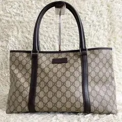 GUCCIトートバッグ 肩掛け GG レザー PVC ベージュ A4可