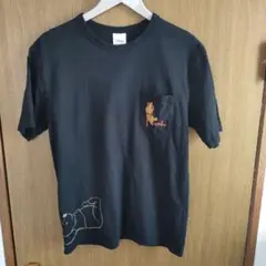 プーさんプリント 黒 半袖Tシャツ